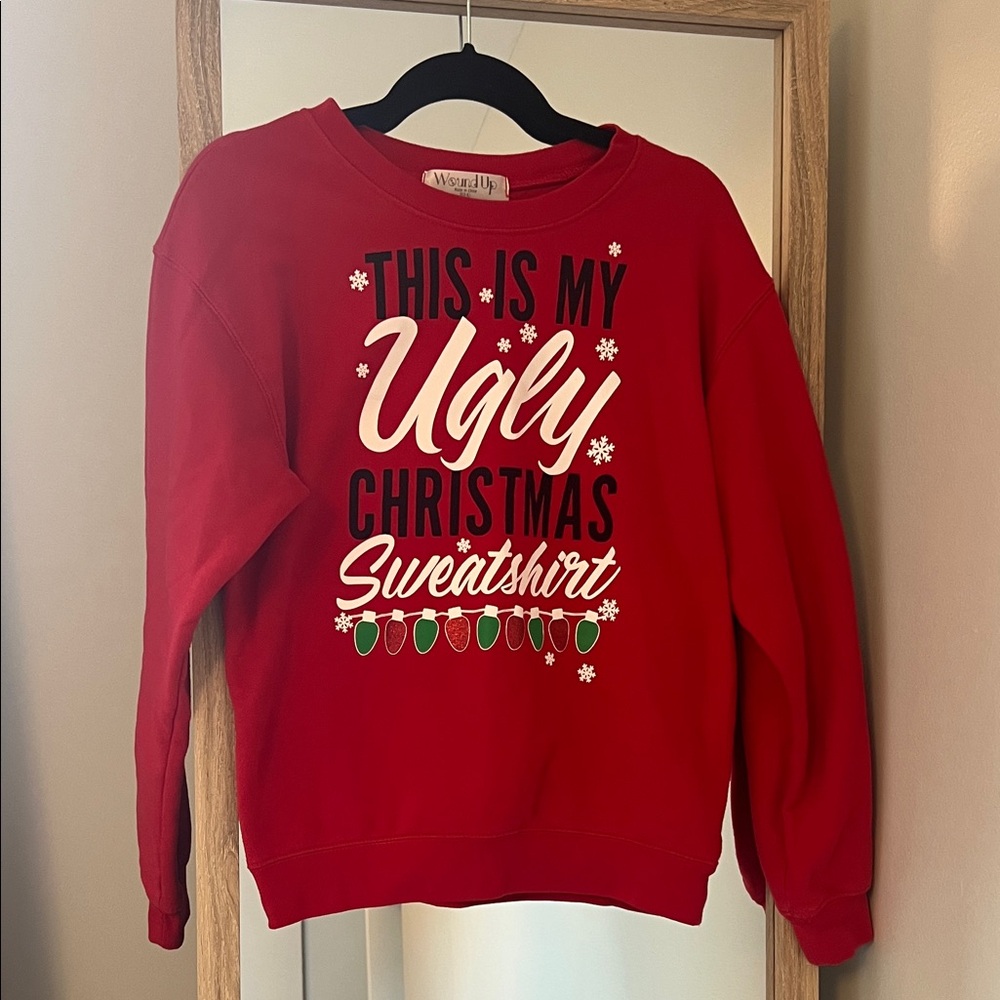 Red Christmas Sweatshirt with Festive Print